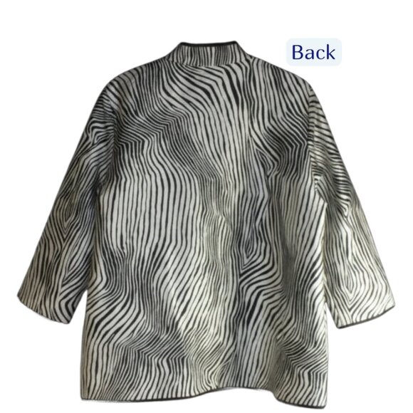 Caroline Rose Zebra Vibe Black Natural Long Sleeve Open Front Jacket Size Large - Picture 8 of 10